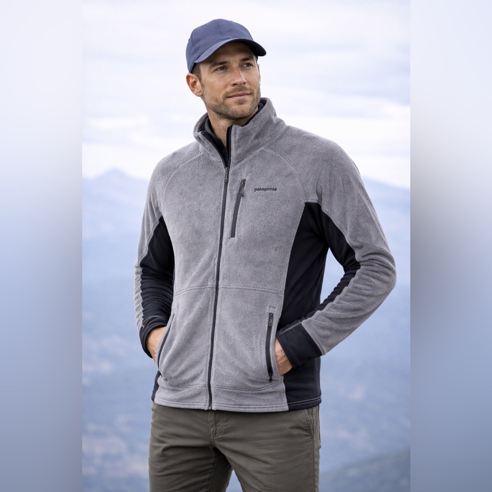 Patagonia R2 Regulator Fleece Jacket Men’s Large Gray Black Polartec Full Zip